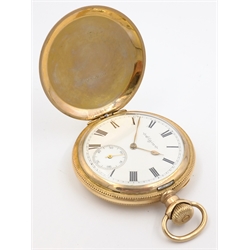  Gold-plated hunter pocket watch by Elgin and a gold-plated pocket watch by Waltham both crown wound  