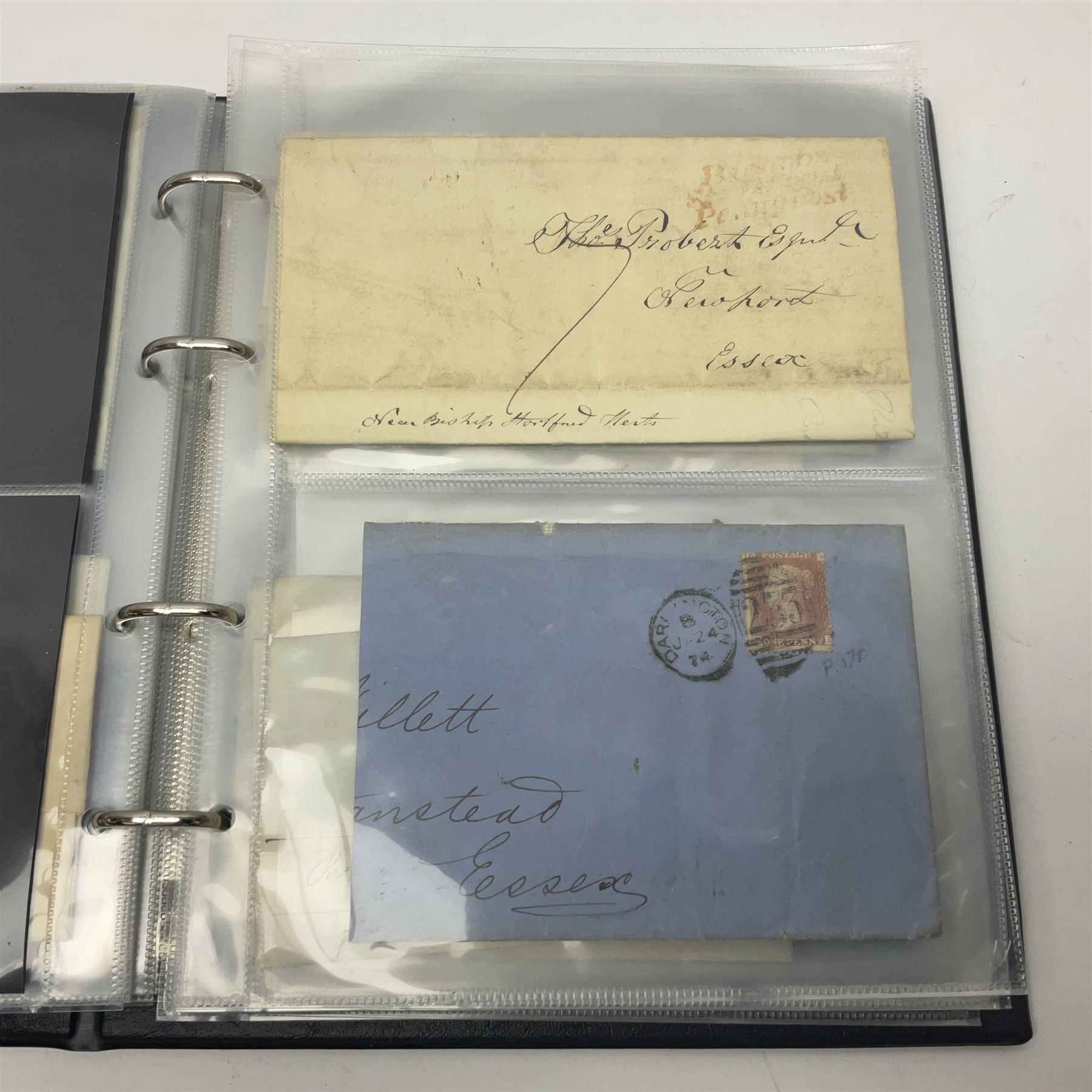 Postal history, including imperf penny reds on covers or entires, mourning cover, Cape of Good Hope overprinted postal stationary, pre-stamp items etc, housed in a ring binder folder
