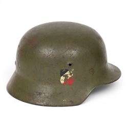 WWII Third Reich German double decals M42 steel combat helmet, with leather liner and chin strap