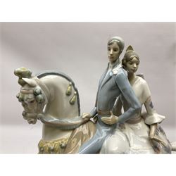 Lladro figure, Valencians group, modelled as a courting couple on horseback, sculpted by Fulgencio Garcia, with original box, no 4648, year issued 1969, year retired 1989, H44cm