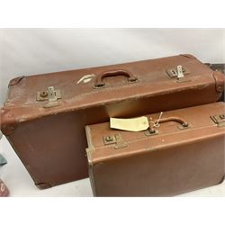 Four  vintage leather brown suitcases, largest suitcase H42cm, L69cm