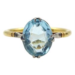 Early 20th century gold single stone blue stone ring, stamped 18ct, makers mark W G & S (possibly William Griffiths & Sons)