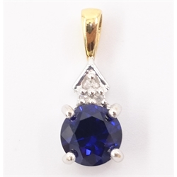  9ct gold blue sapphire and diamond pendant stamped 375  