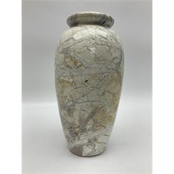 White marble vase, of baluster form, with grey, gold and green undertones, H30cm