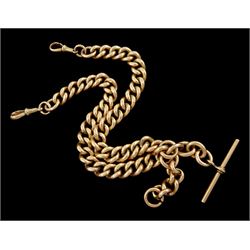 Late Victorian / early 20th century 9ct rose gold curb link Albert chain, each link stamped 9.375, by George Edward Gee, Birmingham
