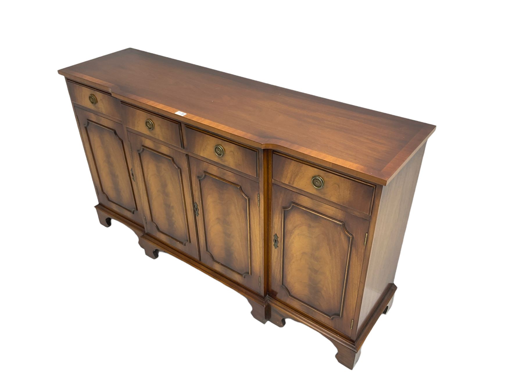 Reprodux Bevan Funnell - mahogany breakfront sideboard, fitted with four drawers, above four cupboards, on bracket feet