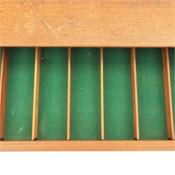 John Herbert for Youngers - 'Fonseca' mid-century teak sideboard, rectangular top above a central bank of three drawers one fitted for cutlery, flanked by cupboards with fixed shelved interior, raised on tapering supports 