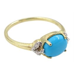 9ct gold oval turquoise and white zircon ring, hallmarked 