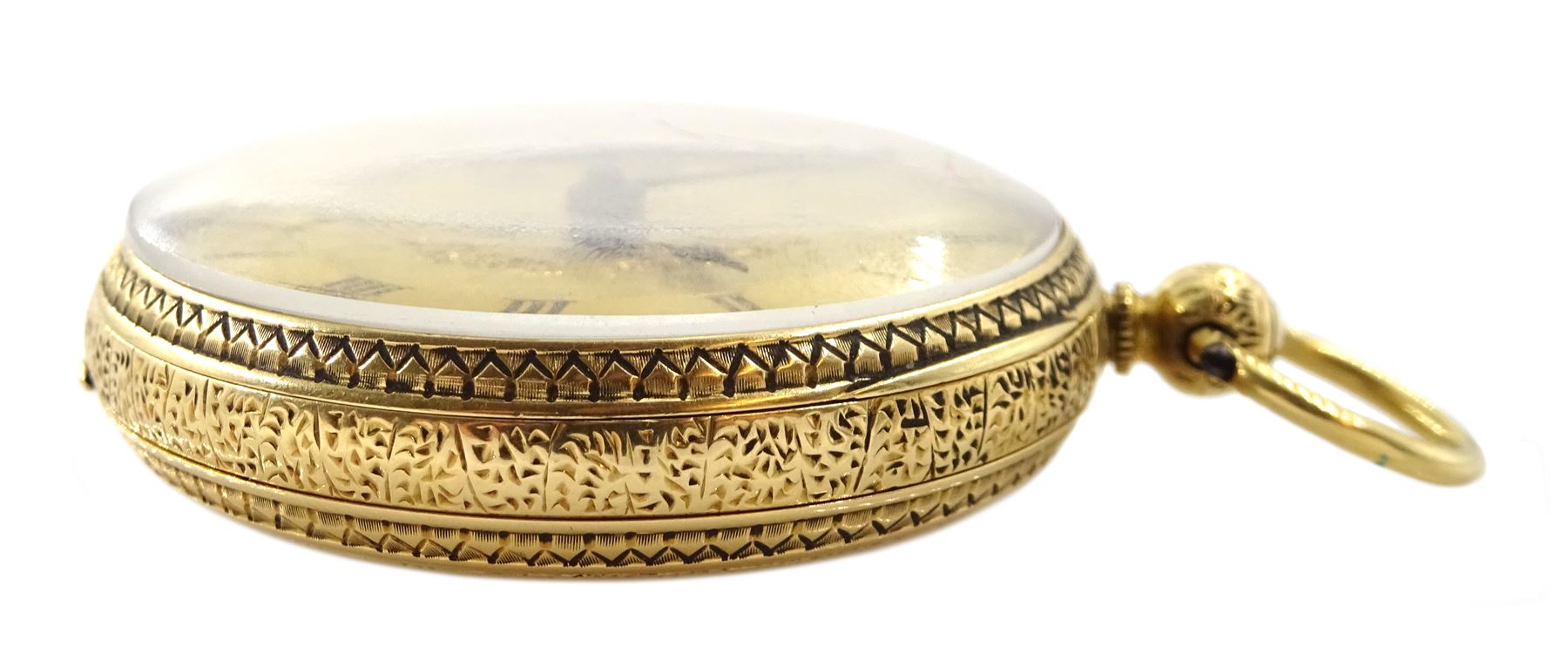 Victorian 18ct gold open face English lever fusee ladies pocket watch, No. 24130, gilt dial with Roman numerals, case by Michael Klean & Co, London 1867