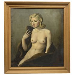 English School (mid 20th century): Half Length Seated Portrait of a Nude 1940's Woman, oil on canvas unsigned 57cm x 51cm