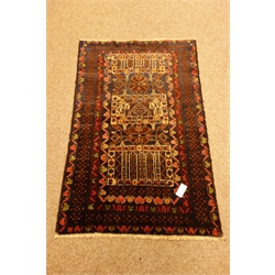  Small multicoloured Baluchi rug, geometric field & repeating border, 130cm x 84cm  