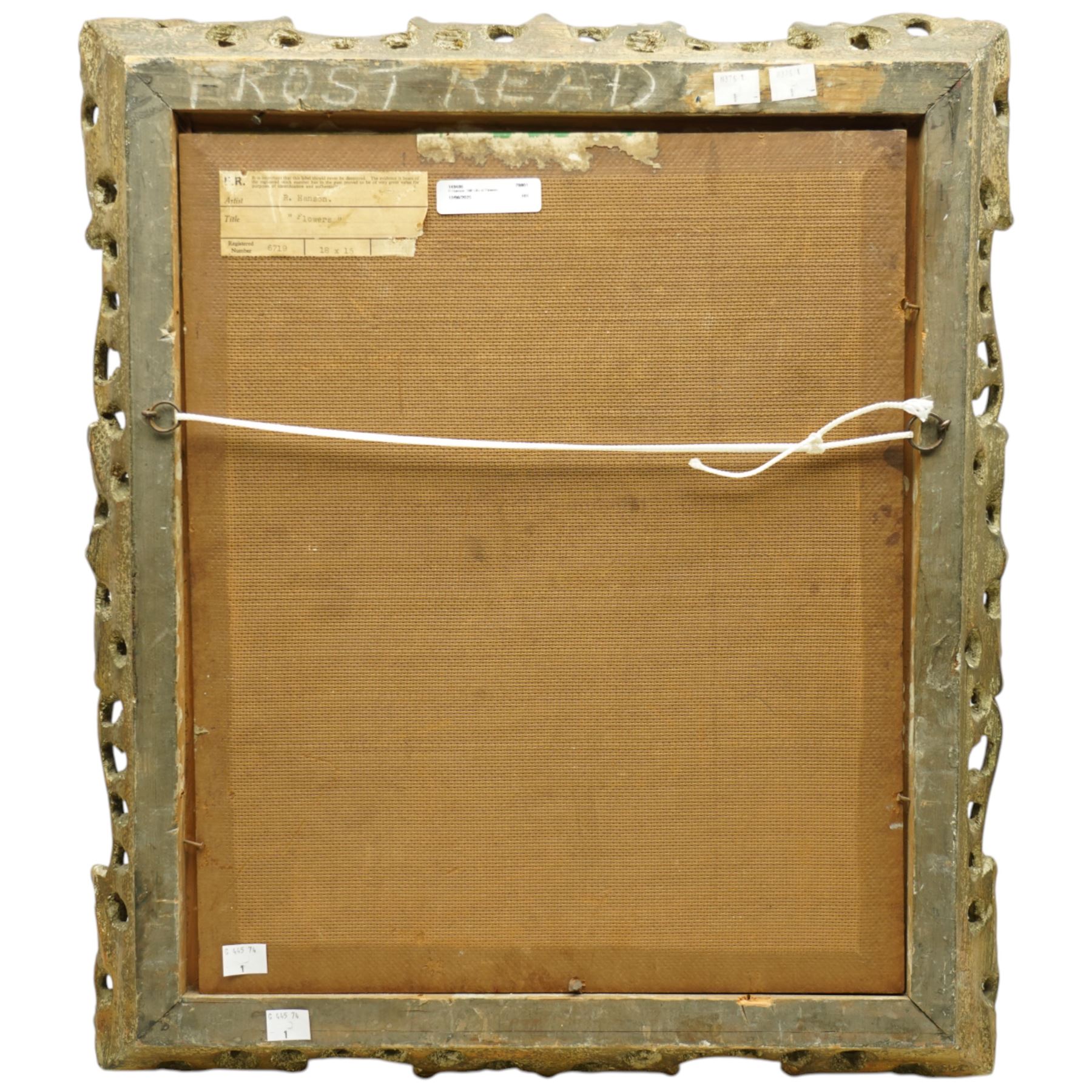 Richard Hanson AKA Stuart Scott Somerville (British 1908-1983): Still Life of Flowers in a Vase, oil on board signed, Frost & Read gallery inscription verso 45cm x 37cm