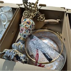 Collection of decanters, painted coat of arms, coffee service, spirits etc, contents in six boxes