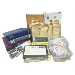 World stamps including Australia, Antigua, Canada, New Zealand, St Vincent, Republic of Maldives, Norfolk Island, Malta etc, Great British and other first day covers, Queen Elizabeth II 60th Birthday commemorative stamps etc, housed in five albums/folders and loose, in one box