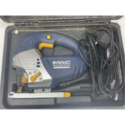 Collection of tools, comprising grinder electric, cased Mac Allister jigsaw, Power craft router