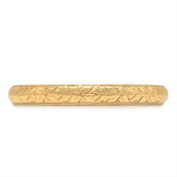 18ct gold wedding band old wedding band, the inside engraved 'Fidelity', the shank with en...