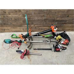 Scheppach CC hedge cutter; Parker Brand PBV-2600 petrol blower; Homelite strimmer; McCulloch 70dBA strimmer; Spear & Jackson hedge cutter; Performance grass trimmer; BOSCH AMW 10 telescopic hedge cutter; Florabest telescopic hedge cutter (8)