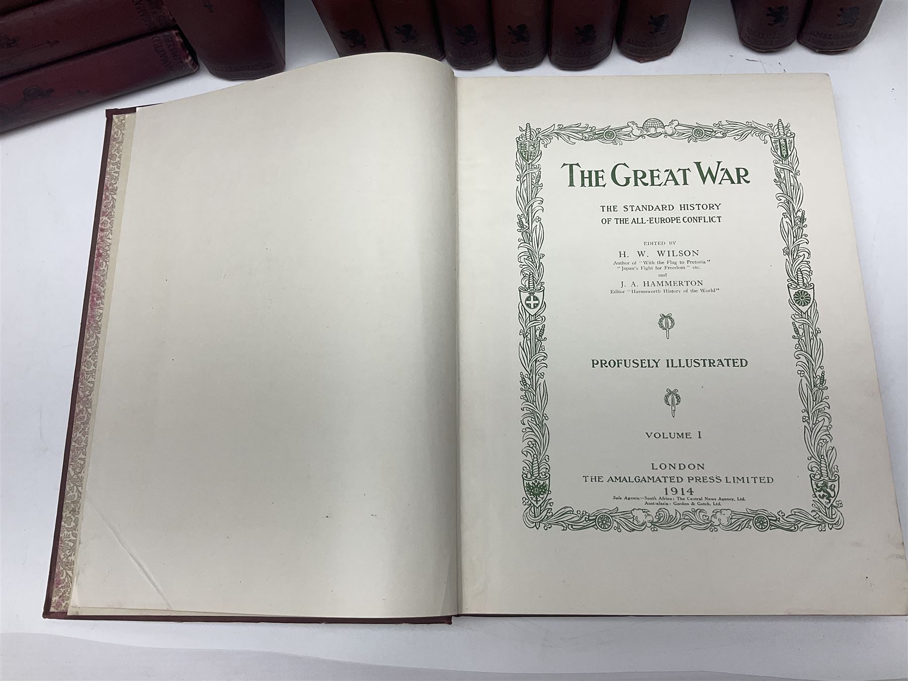 Wilson H.W. (Ed.): The Great War. The Standard History of the All-Europe Conflict. 1914-1919 Amalgamated Press. Uniformly bound in maroon/black cloth; and The War Illustrated. Seven bound volumes (Ex.8) 1914-1919. (20)