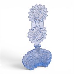 Victorian silver topped and blue overlaid cut glass scent bottle, together with Czechoslovakia blue glass scent bottle and glass jug with silver decoration