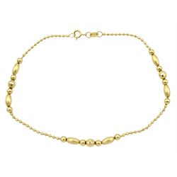 18ct gold bead link bracelet, with textured, faceted and polished beads, stamped 750