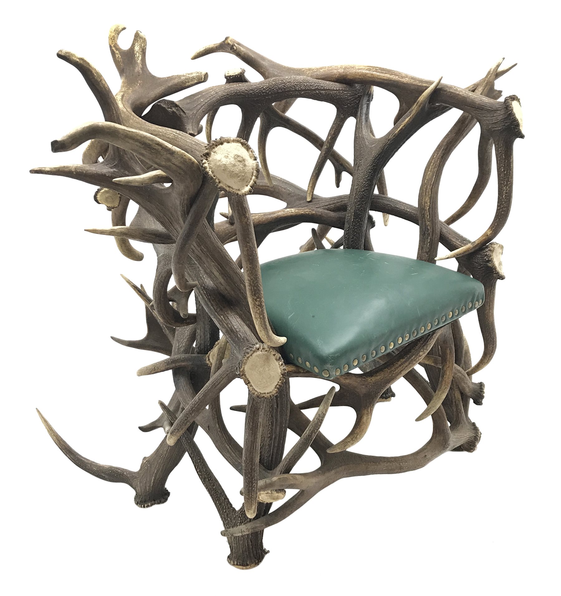 Red Deer Antler armchair,  constructed from entwined Antlers, over a leather upholstered studwork seat, W133cm, H100cm x D115cm 