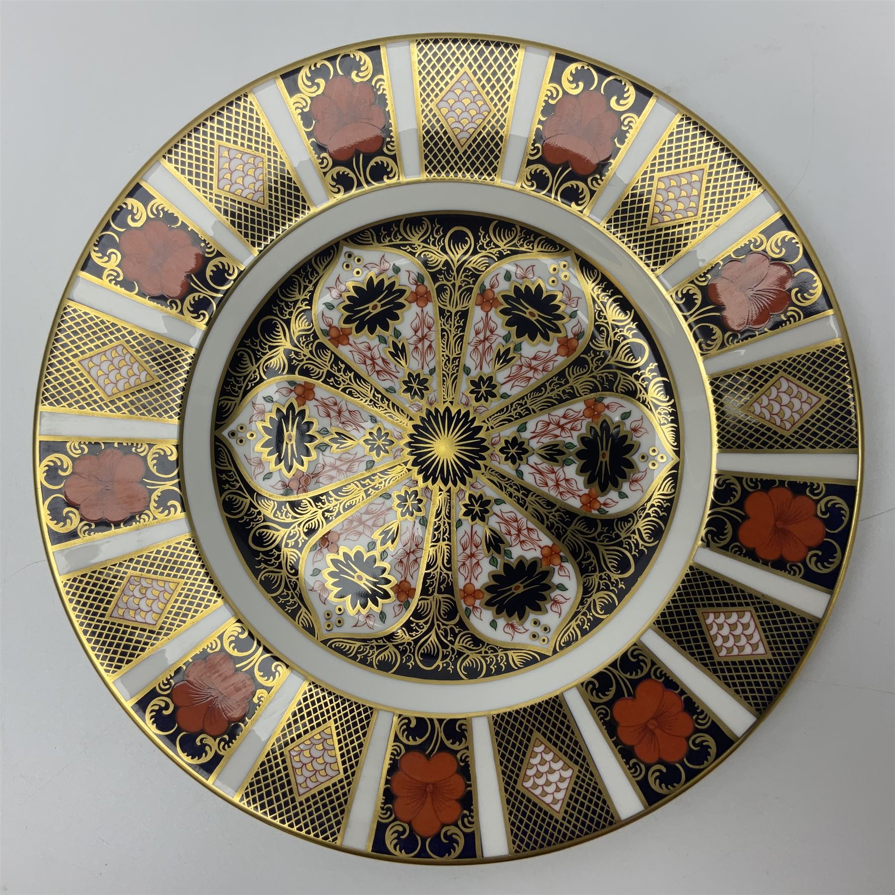 Royal Crown Derby Old Imari pattern miniature vase, coffee can and saucer, teacup and saucer and plate, all with printed mark beneath, vase H8cm 