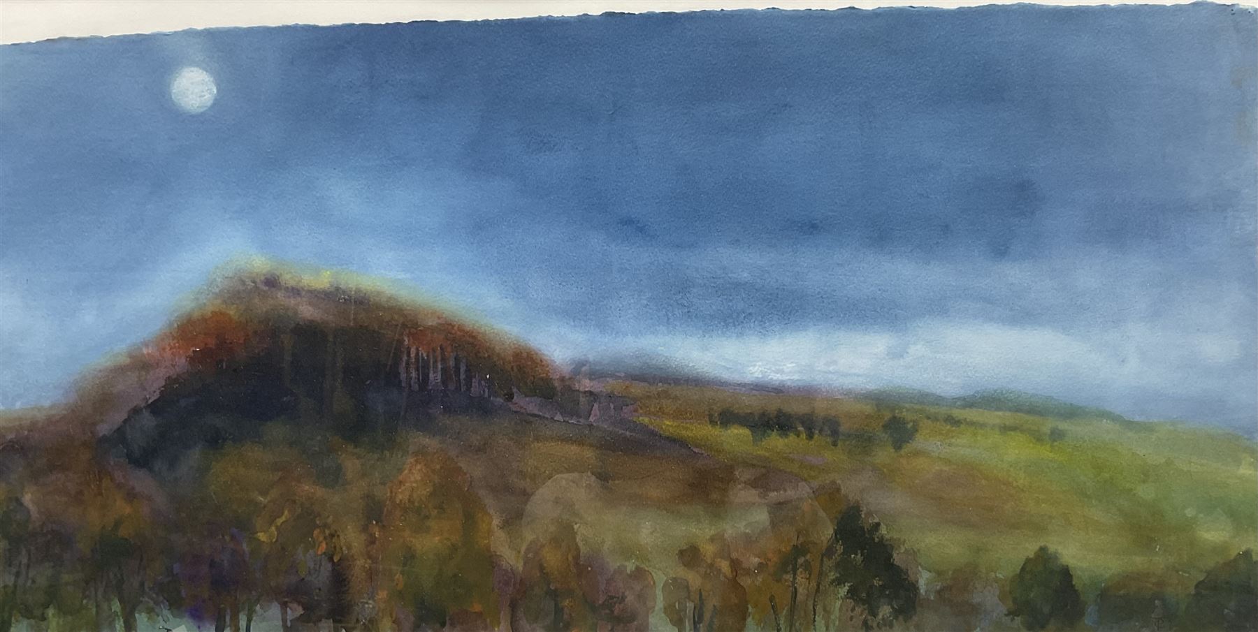 Philip Charles Turner (British 1949-): Moonlit Landscape, watercolour signed with monogram 39cm x 77cm 