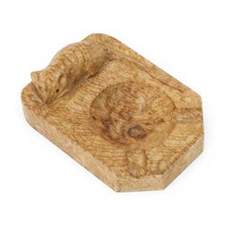 Mouseman - oak ashtray, of rectangular form with canted corners, with carved mouse signatu...