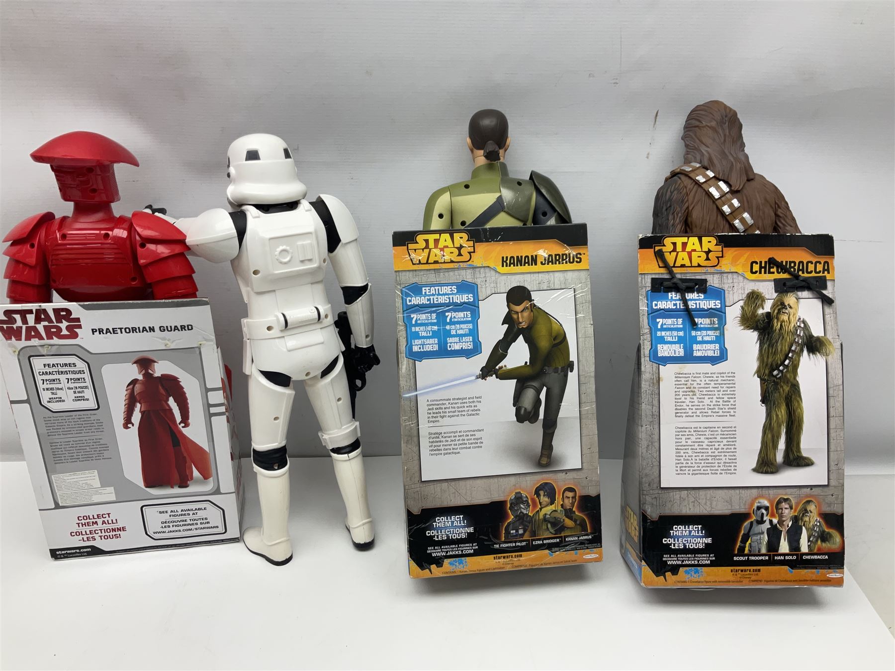 Star Wars - seven Jakks Pacific Big-Figs comprising Praetorian Guard, Chewbacca, Finn, C-3PO, First Order Snowtrooper, Ezra Bridger and Kanan Jarras; all boxed with factory fixings; and another unboxed Stormtrooper (8)