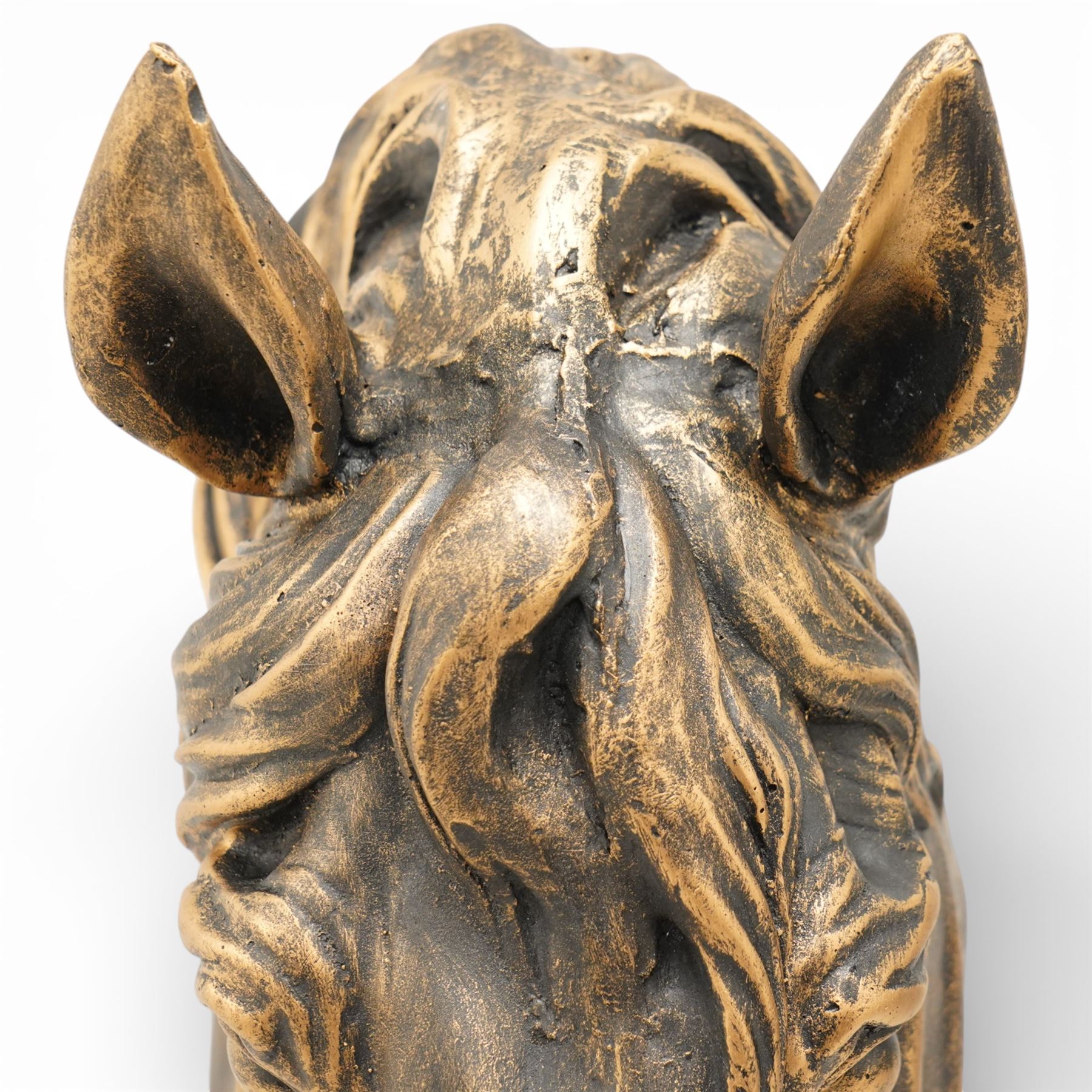 Pair of bronzed painted metal horse head wall mounts, 51cm 