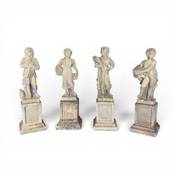 The Four Seasons - set of four traditional cast stone garden figures, in a weathered finish, stamped 'Lucas'
