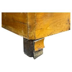 19th century French walnut dresser, the moulded cornice over two-panelled cupboard doors, enclosing two shelves and one small
drawer, on a base of two further cupboards