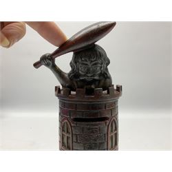 Late 19th century cast-iron mechanical money bank 'Giant in Tower' by John Harper & Co; reg.no.196844, patented 13th August 1892 H23cm