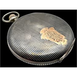 German silver niello pocket watch, stamped 800 with crescent crow mark, inner cover stamped 'Ancre Ligne Rubis 15'