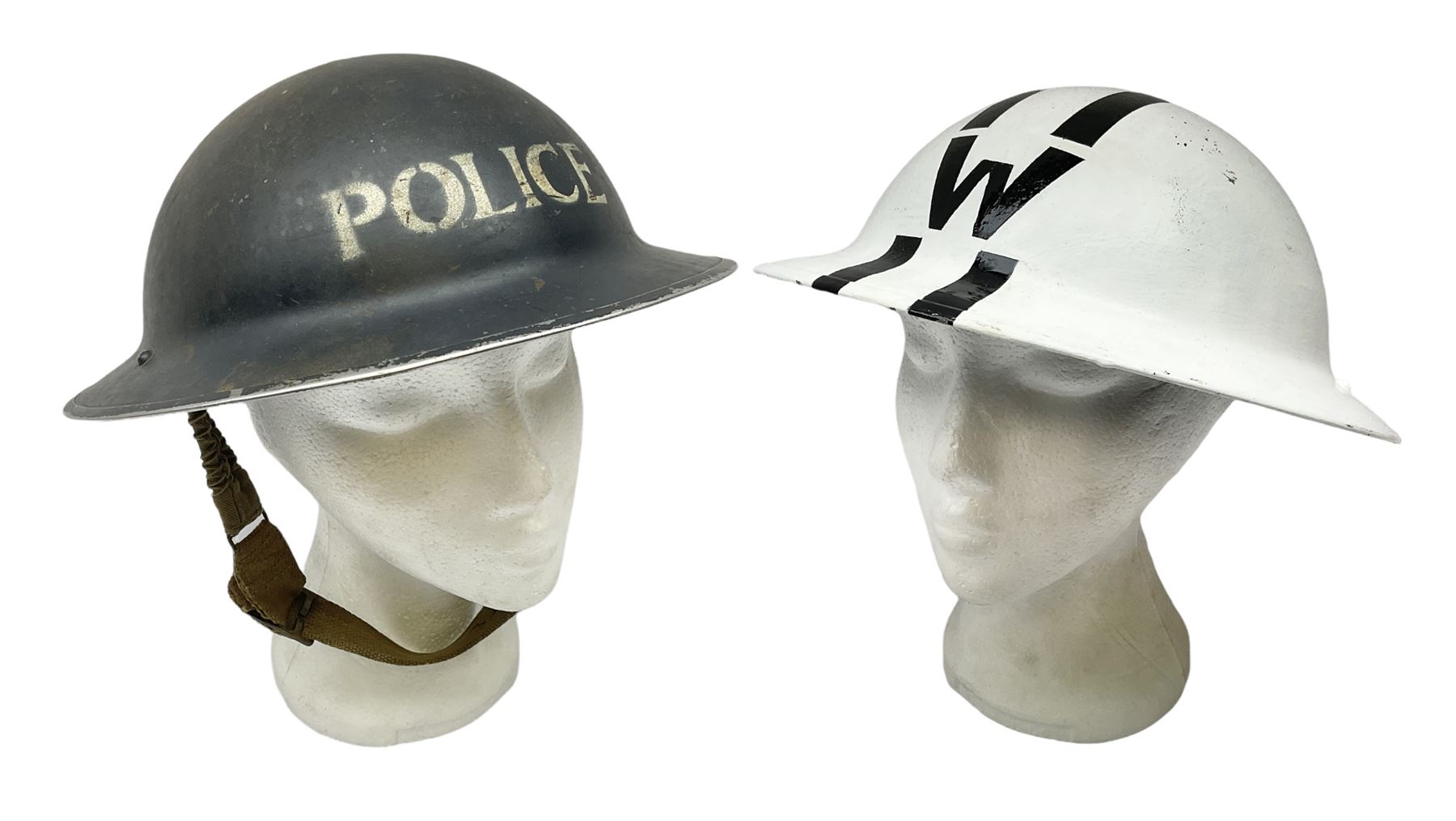 WW2 Home Front 'Police' black painted steel helmet with original