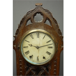  Late 19th/early 20th century oak cased Gothic wall clock, H81cm  