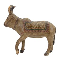 Pair of 19th century Indian hand painted Nandi bulls, H35cm