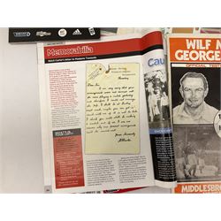 Raich Carter interest - four Hull City Tiger Mags 1949-50 and Promotion Souvenir 1948/49; Sunderland, Leeds, Middlesbrough, Hull City and England match programmes; Victor pirate F.A. Cup Final programme 1951; various magazine articles etc. Provenance: By direct descent from the family of Raich Carter having been consigned by his daughter Jane Carter.