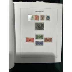 Extensive single album collection of Great British Queen Victoria and later stamps, including QV penny black with three margins, 1840 two pence blue, perf two pence blues with white lines added, QV one pound brown lilac, QV one pound green, King George V seahorses, 1929 Postal Union Congress one pound black, King George VI 1939-48 set of six with ten shillings dark blue, Queen Elizabeth II pre-decimal issues, housed in a Stanley Gibbons Great Britain 2001 album, a well presented collection with few ommissions