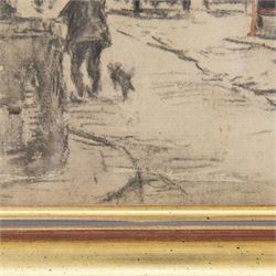 Frederick (Fred) Lawson (British 1888-1968): Grassington High Street, charcoal with colour wash highlights unsigned 21cm x 30cm