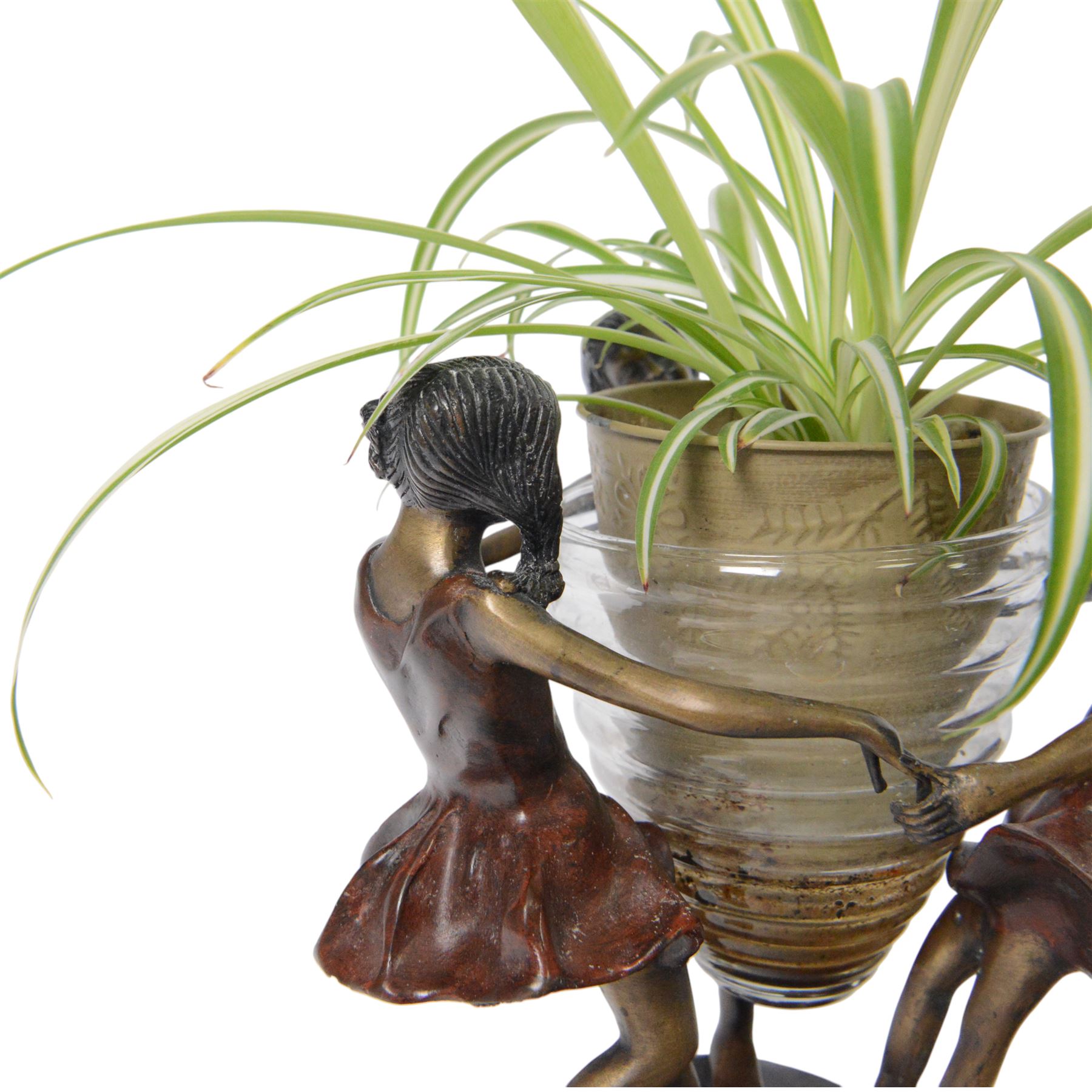 After Edouard Louis Collet: Circle of Three, bronze and glass centrepiece, H22cm