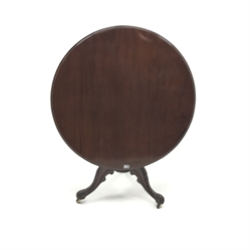  Victorian mahogany circular breakfast table, turned pedestal supports on acanthus carved cabriole legs, D104cm, H75cm  