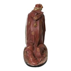 20th century painted plaster icon figure depicting one of the three wise men from a nativity sceen, kneeling and presenting his gift, H54cm 