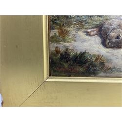 William Hemsley RBA (British 1819-1906): 'Setting a Rabbit Snare', oil on canvas signed, titled and dated 1857 on original label verso with Christie's stencil 42.5cm x 36cm
