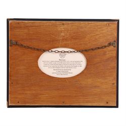Set of Six Wedgwood plaques, each decorated with a clipper ship, inscribed to the reverse, in maple frames, 25cmx31cm