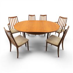 G-Plan - mid-20th century teak 'Fresco' circular extending dining table and six chairs, ci...