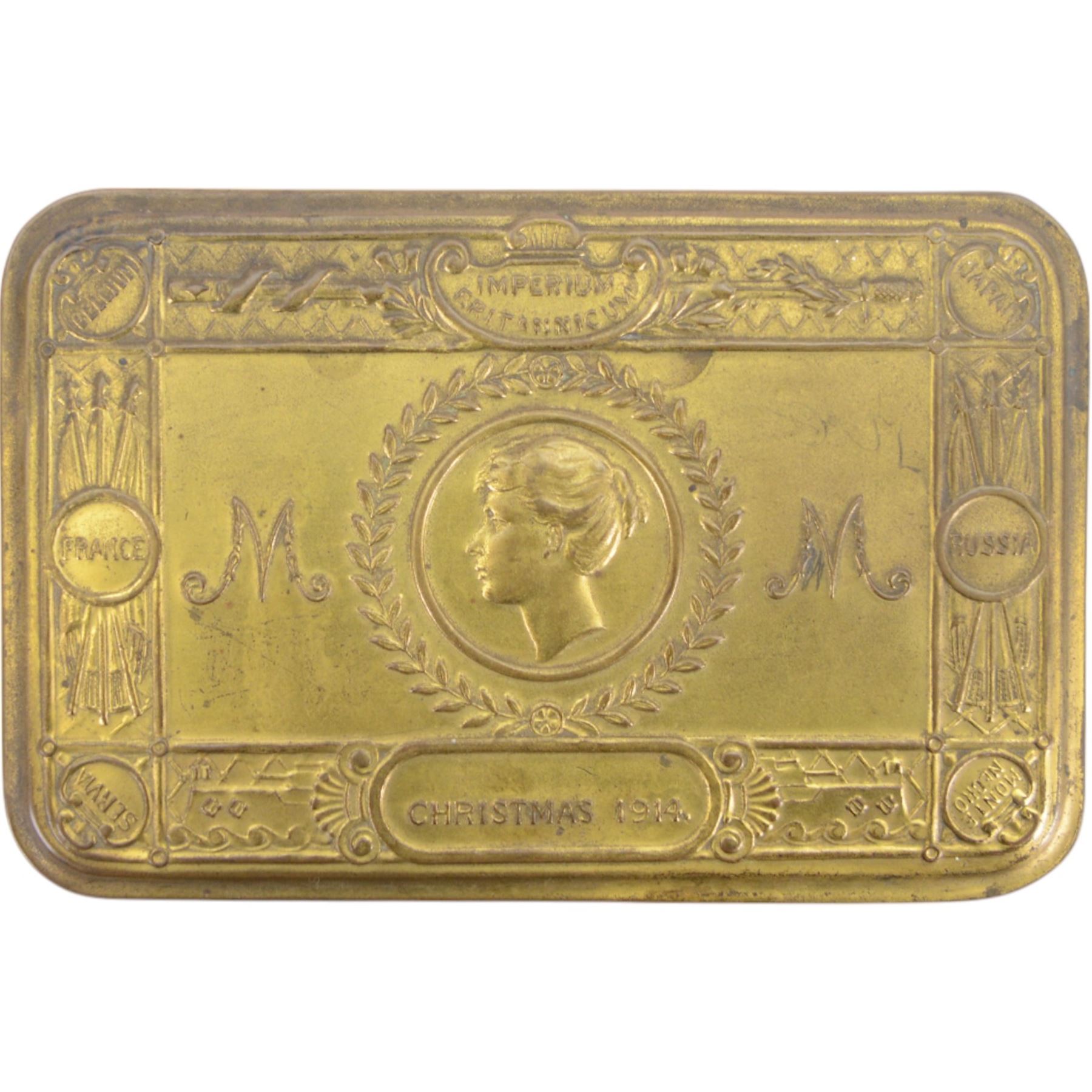 WWI British christmas 1914 Princess Mary brass gift tin box