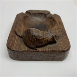 Mouseman - oak ashtray, rectangular form with rounded and canted corners, carved with mouse signature, by the workshop of Robert Thompson, Kilburn