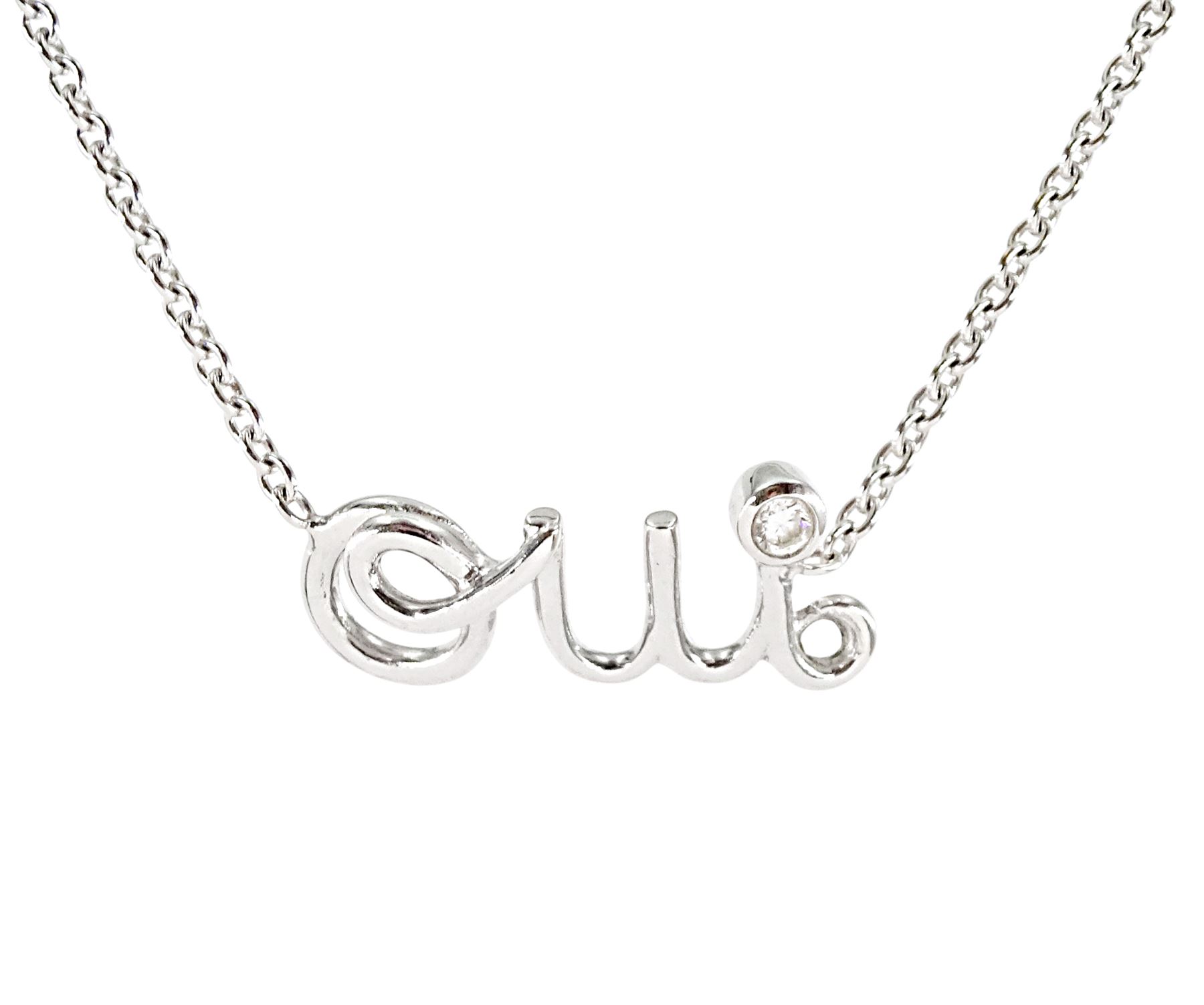 Dior Dioramour 18ct white gold, single stone round brilliant cut diamond Oui necklace, numbered E7434, stamped 750