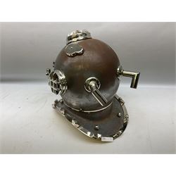 Decorative scuba diving helmet, with chrome fittings, H39cm